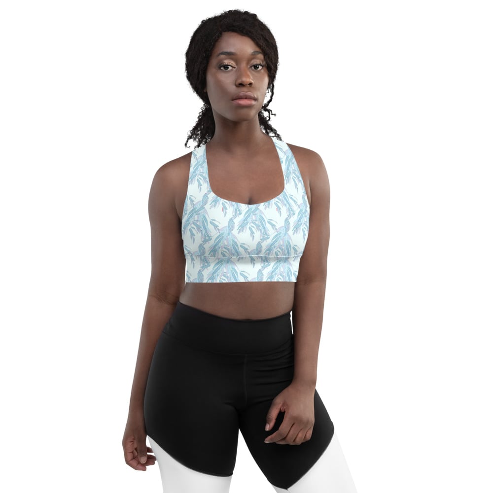 Image of Willow leafs blue blue Longline sports bra