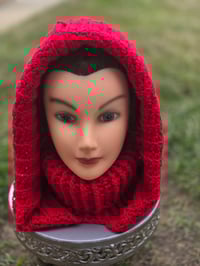 Image 5 of Red hooded scarf