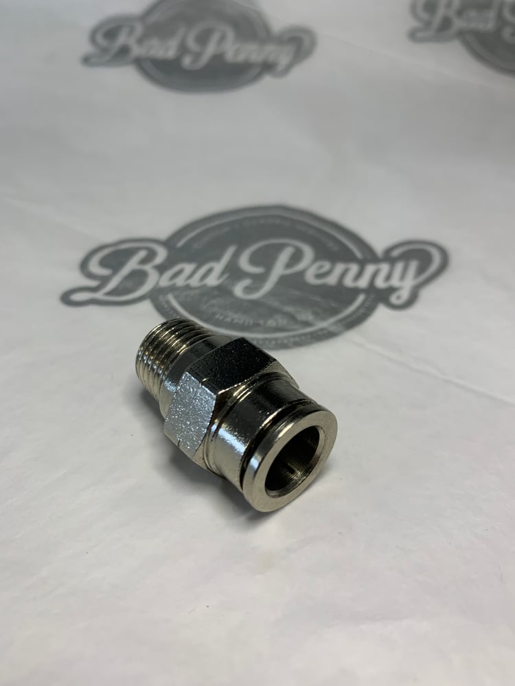 Image of Push connect air fitting 1/4 NPT x 3/8 line nickel plated brass