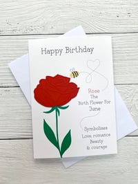 Image 1 of Handmade June Red Rose Birth Flower Card - Elegant Birthday Card for June Birthdays