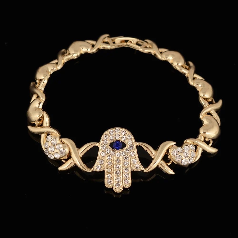 Image of Newest Hot Sale Luck Evil Blue Eyes Xo Cuban Link High Quality Brazillian 18K Gold For Women