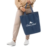 Image 1 of Organic denim tote bag with white screen print Grier logo