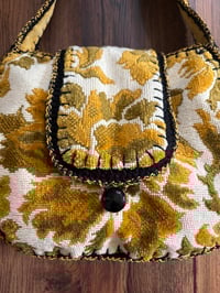 Image 2 of Artisan Crochet Vintage Fabric Floral Chenille Tapestry Purse