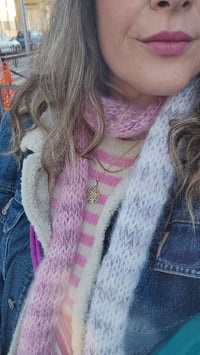 Image 4 of Skinny Scarf Light Grey&Pastel Pink