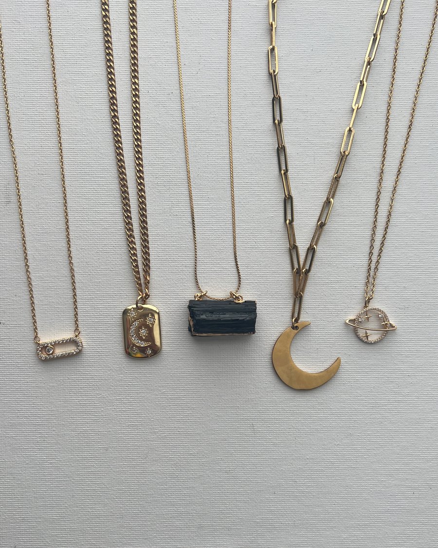 Image of LUNA NUEVA 4 • Black Tourmaline & Moon Necklace Set