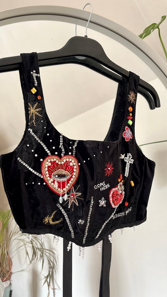 Handmade Heavy Embellished Heart Velvet Corset