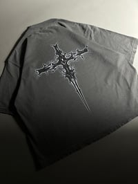 Image 2 of GOTHIC CROSS “OVERSIZED” DROP SHOULDER TEE IN VINTAGE BLACK