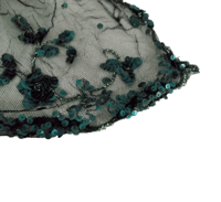 Image 6 of Antique Black Net and Sequin Bonnet Veil Scrap Material Trim Mourning Textile