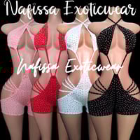 Image 1 of Crystal Rhinestone Bodysuit for Women - White, Black, Red and Pink Sparkle Outfits 