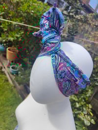 Image 3 of Boho head wrap with Wire - sari fabric Turquoise henna