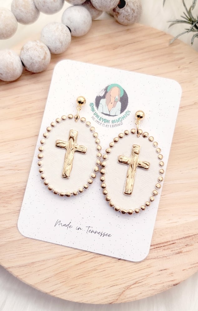 Image of Gold Beaded Cross Dangles