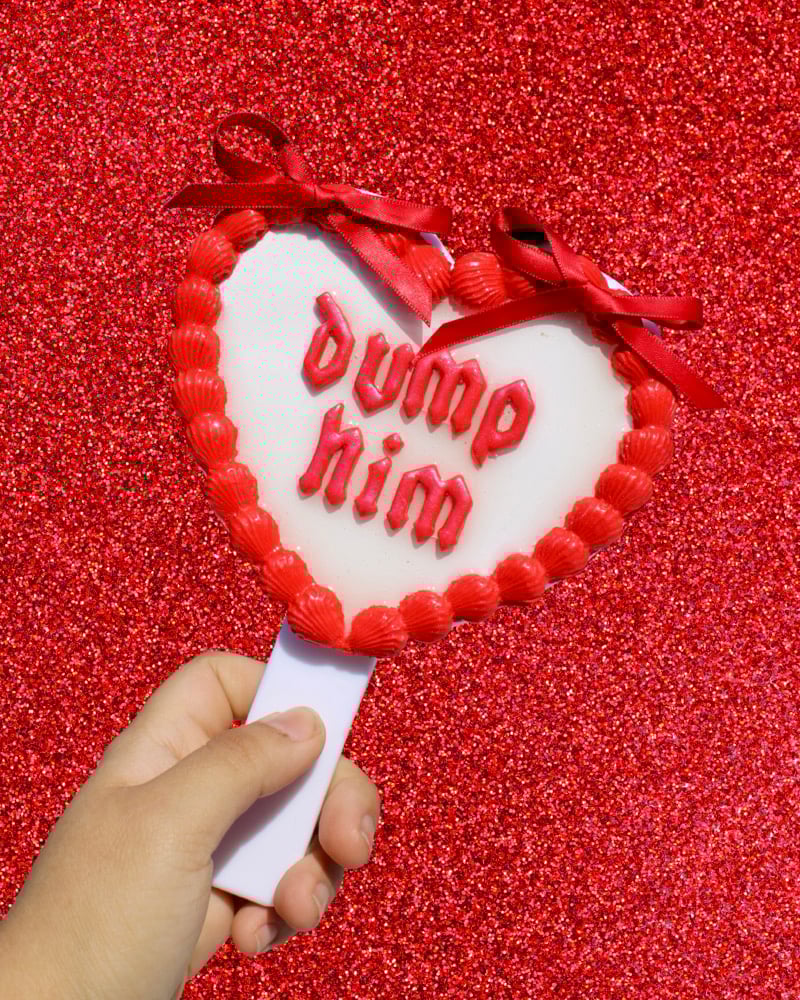 Image of White and Red VDay Cake Handheld Mirror