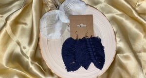 Image of Leaf Macramé Earrings: Navy Blue