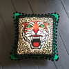 Green Velvet Tiger Pom Pom Cushion Cover