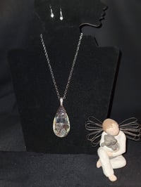 Image 1 of Necklace/Earring Set - silver, large "diamond"