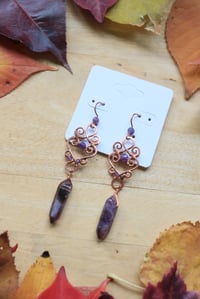 Image 1 of Copper + Amethyst Woven Earrings
