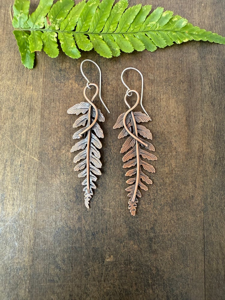 Image of LARGE Copper Autumn Fern Dangle Earrings