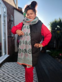 Image 4 of Thassos scarf -Baby Blue with peach trim