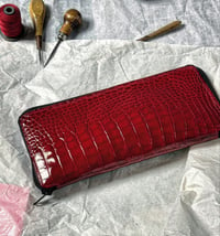 Image 1 of Red Glazed Alligator Travel Zip Wallet