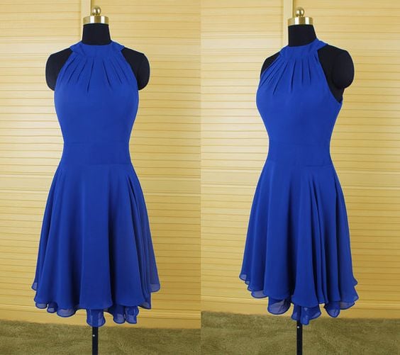 Beautiful Royal Blue Short Halter Homecoming Dresses , Short Prom Dresses