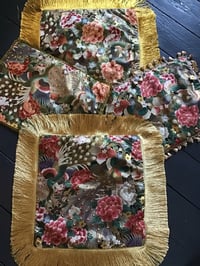 Image 6 of Japanese Metallic Peacock Cushion Cover With Gold Fringe