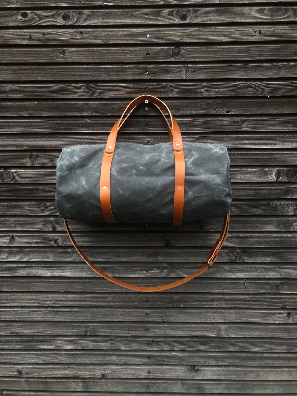 Image of Barrel bag, gym bag made in waxed canvas