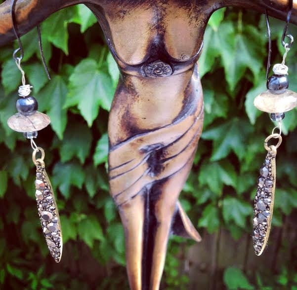 Image of Fit for a Fairy ~ Hematite and Rutilated Quartz Earrings 