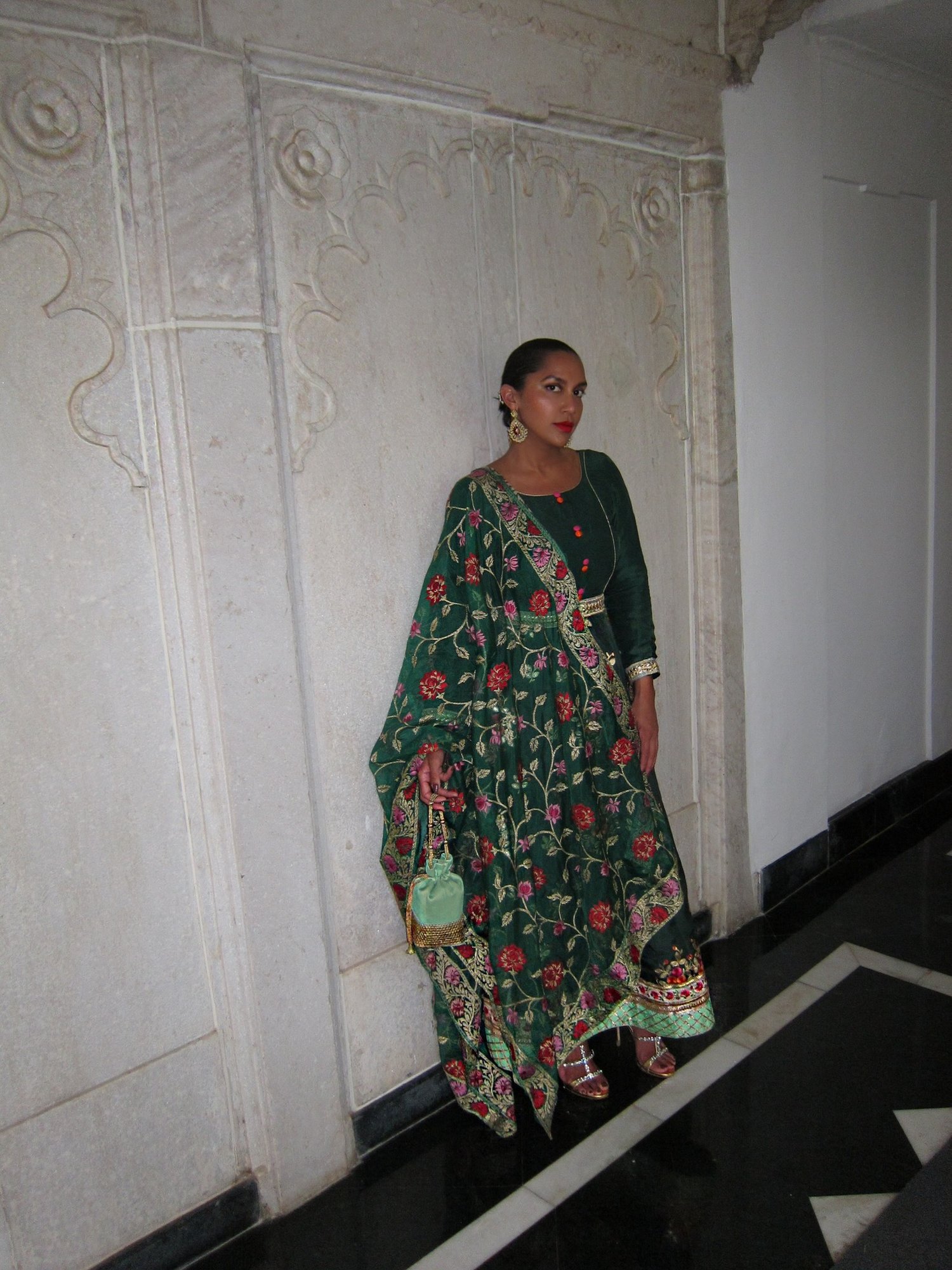 Image of FLORAL EMBROIDERED FLARED SUIT (M/L)