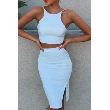 Image of White Two Piece Skirt Set