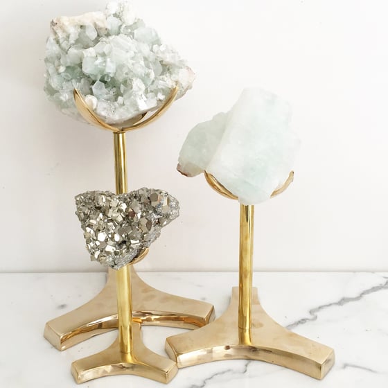 Image of Tall, Brass Claw Mineral + Crystal + Stone Specimen Stand