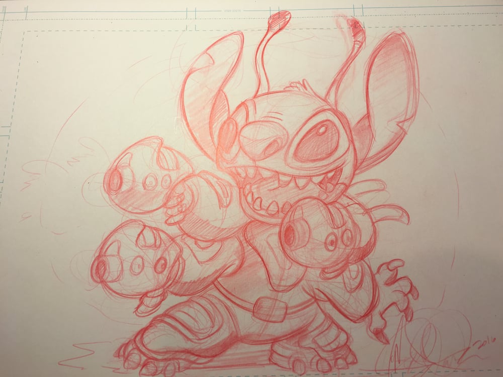 Image of Stitch red line sketch