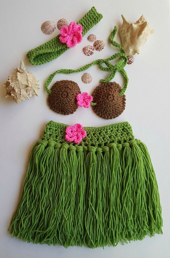 Image of Hula Skirt - Girls Hula Skirt - Baby Hula Skirt - Newborn Crochet Outfit - Baby's First Pictures