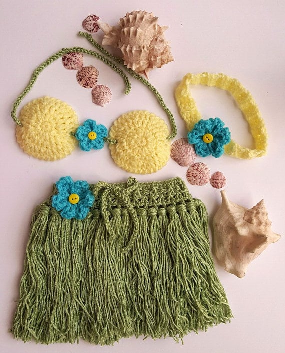 Image of Girls Hula Skirt - Baby Hula Skirt - Newborn Crochet Outfit - Baby's First Pictures