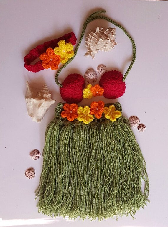 Image of Baby Hula Skirt - Newborn Crochet Outfit - Baby's First Pictures - Hawaiian Hula Girl - Handmade