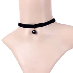 Image of BLACK VELVET CHOKER W/ RED PEARL