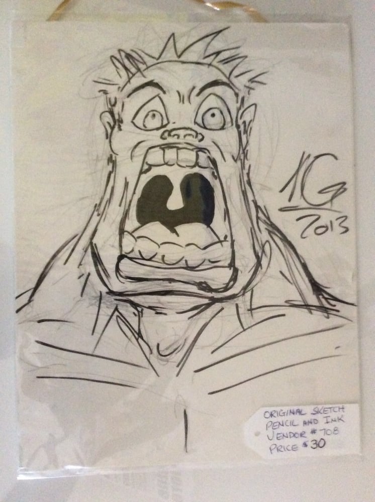 Image of Raging Hulk Pen and Ink Sketch