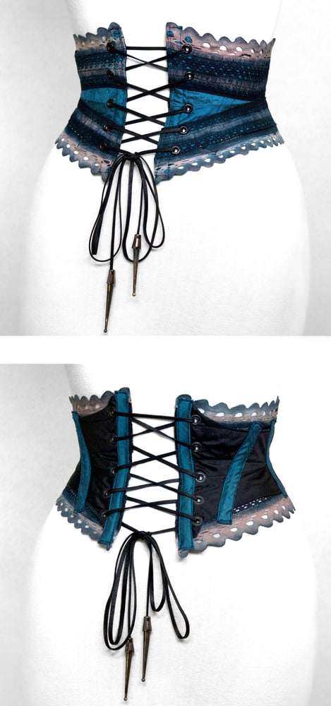 Image of Blue Rose Reversible Crochet Corset Belt