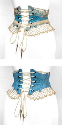 Image 4 of Robins Egg Reversible Crochet Wedding Corset Belt	