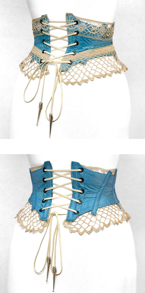 Image of Robins Egg Reversible Crochet Wedding Corset Belt	