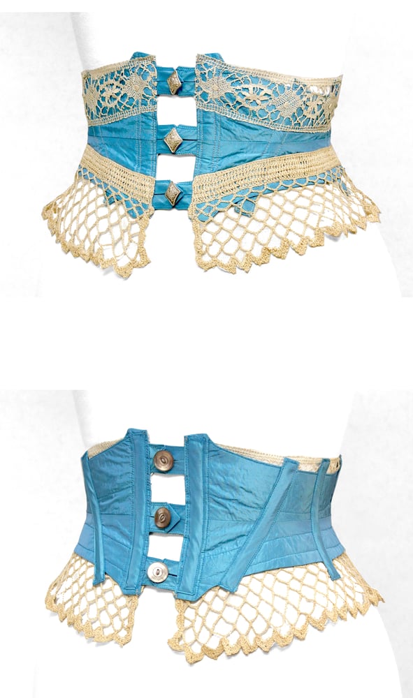 Image of Robins Egg Reversible Crochet Wedding Corset Belt	