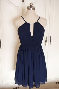 Image 1 of Lovely Short Chiffon Handmade Navy Blue Homecoming Dresses, Navy Blue Bridesmaid Dresses