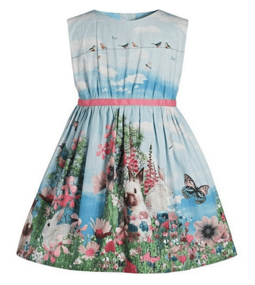 Image of bunny birdie print pleated toddler dress
