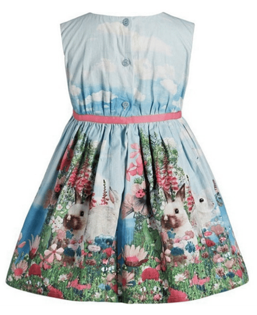 Image of bunny birdie print pleated toddler dress
