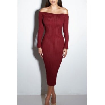 Image of Burgundy Fitted Dress