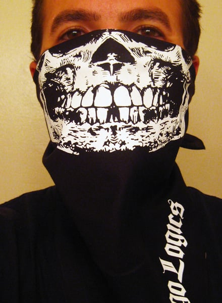 Image of PREMIUM Egologics half skull Cotton bandana mask black and white