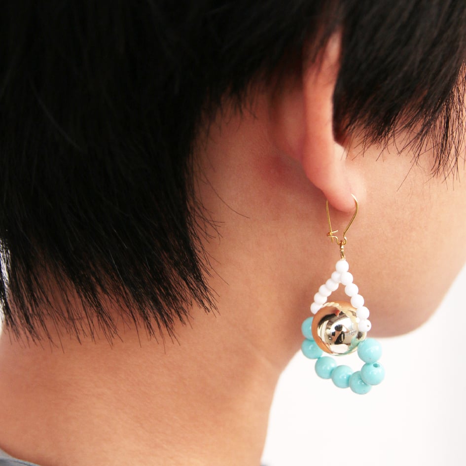 Image of Gold ice blue loop a loop earrings