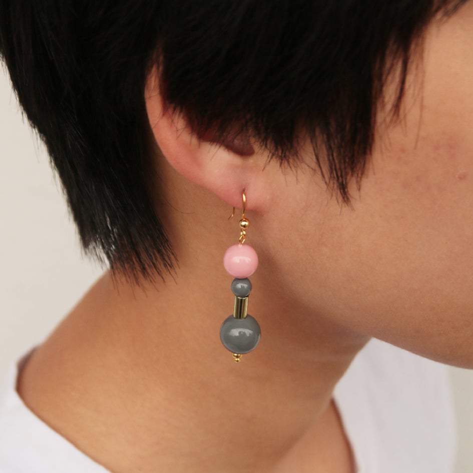 Image of Coral grey bubble gum earrings