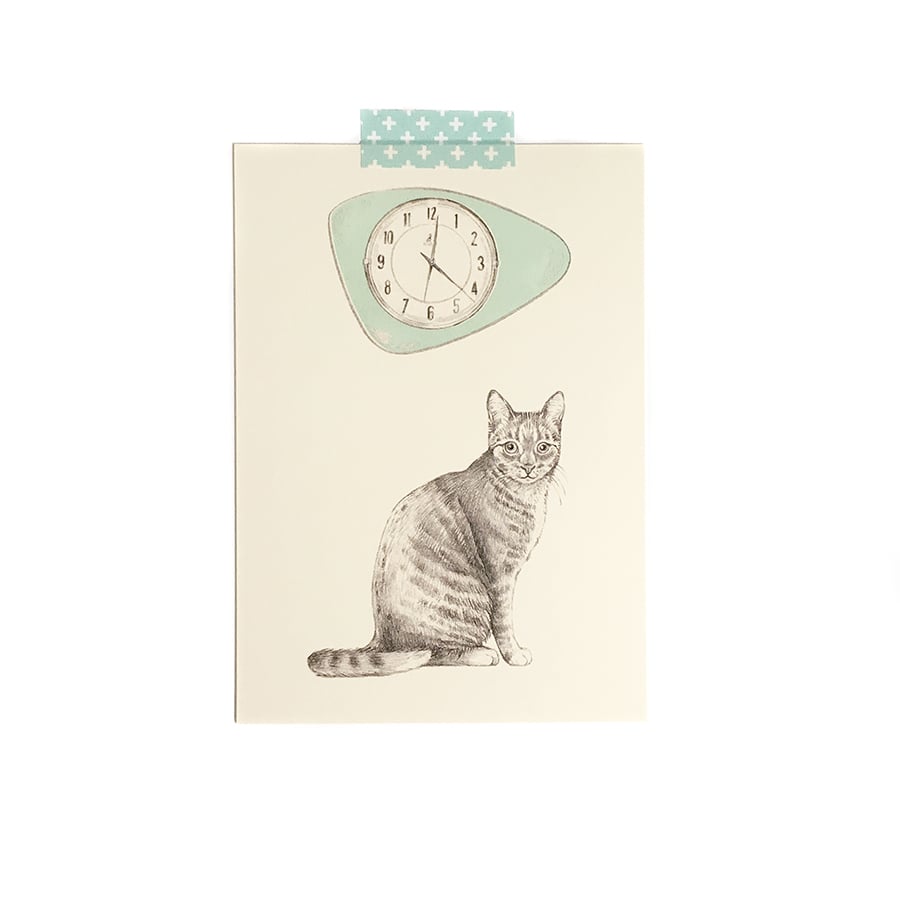 Image of Carte postale simple Chat-horloge