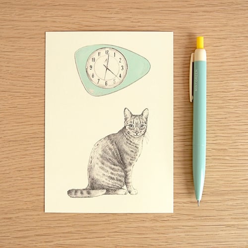 Image of Carte postale simple Chat-horloge