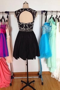 Image 2 of Beautiful Black Chiffon Beaded Short Homecoming Dresses, Black Homecoming Dresses, Party Dress